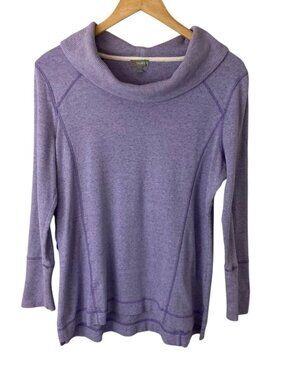 T by Talbots Pullover Sweatshirt Waffle Knit Cowlneck Heather Purple  Lg Petite